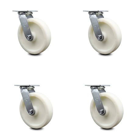 8 Inch Nylon Swivel Caster Set With Ball Bearing And Swivel Lock